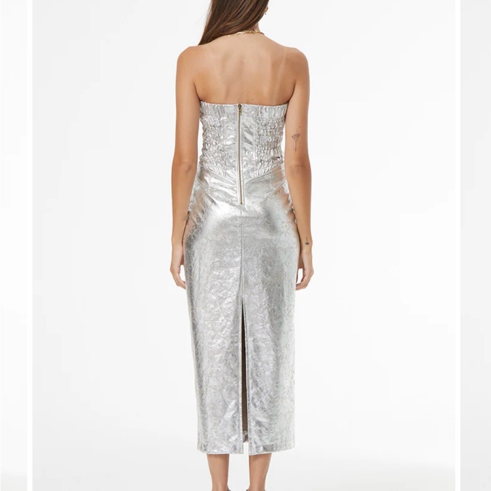 YFB Leather Silver Strapless Gown - Picture 3 of 8